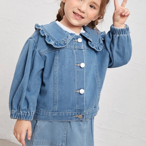 Girls Peter Pan Collar Denim Jacket - Picture 2 of 5